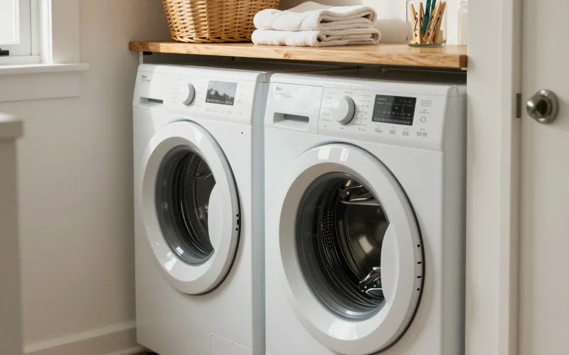 A tidy laundry nook in a rental unit